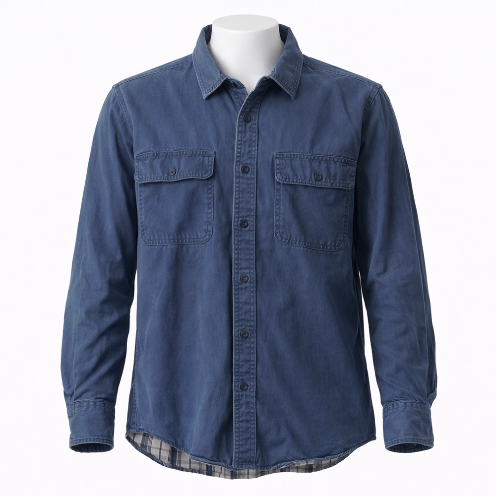 Size M L.L.Bean Men’s Flannel Shirt Traditional Blue Plaid Cotton Outdoor Work